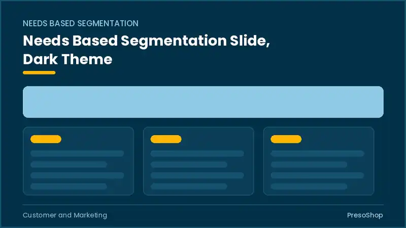 Editable PowerPoint needs based segmentation slide template in a dark theme, built from recolourable native shapes for customer and marketing decks