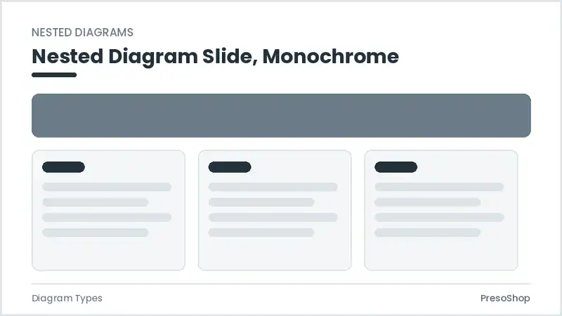Editable PowerPoint nested diagram slide template in a monochrome treatment, built from recolourable native shapes for diagram types decks