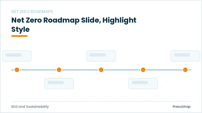 Editable PowerPoint net zero roadmap slide template with an accented takeaway, built from recolourable native shapes for esg and sustainability decks
