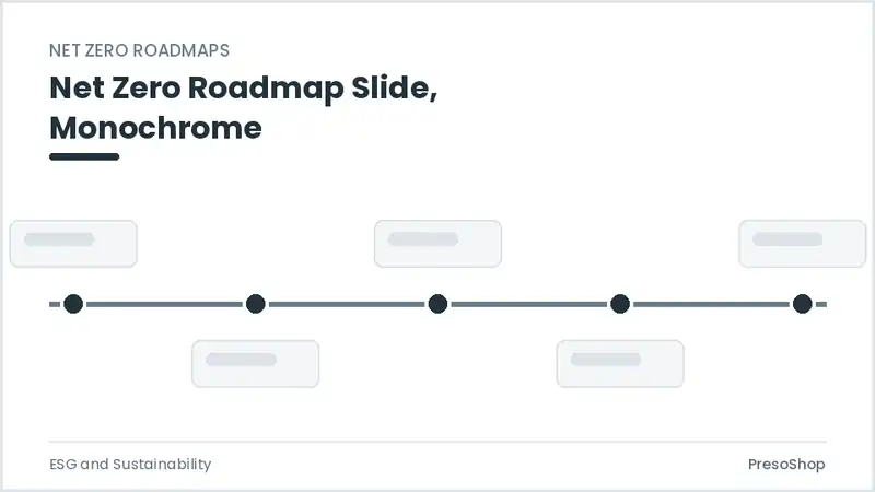 Editable PowerPoint net zero roadmap slide template in a monochrome treatment, built from recolourable native shapes for esg and sustainability decks