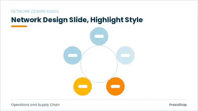Editable PowerPoint network design slide template with an accented takeaway, built from recolourable native shapes for operations and supply chain decks