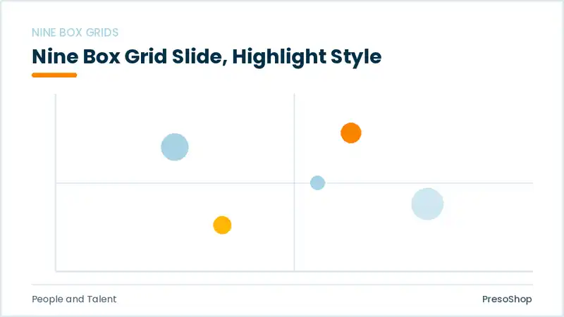Editable PowerPoint nine box grid slide template with an accented takeaway, built from recolourable native shapes for people and talent decks