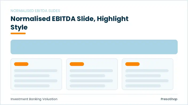 Editable PowerPoint normalised ebitda slide template with an accented takeaway, built from recolourable native shapes for investment banking valuation decks