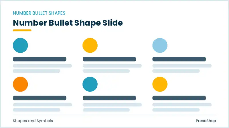 Editable PowerPoint number bullet shape slide template, built from recolourable native shapes for shapes and symbols decks