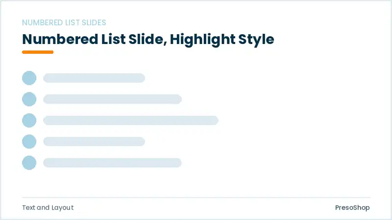 Editable PowerPoint numbered list slide template with an accented takeaway, built from recolourable native shapes for text and layout decks
