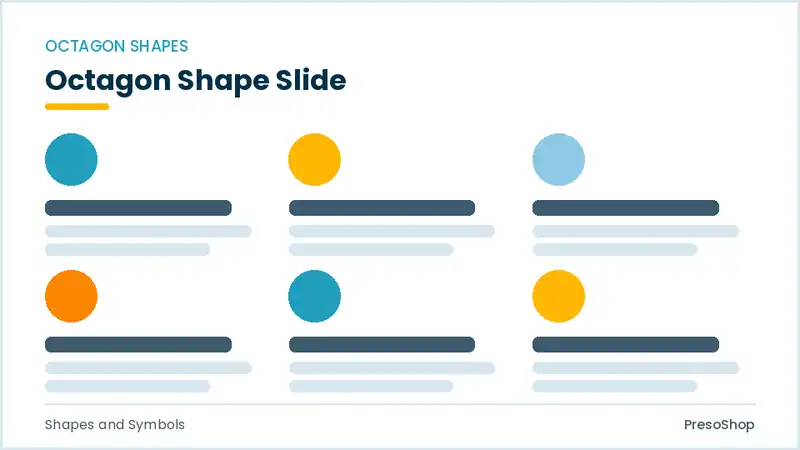 Editable PowerPoint octagon shape slide template, built from recolourable native shapes for shapes and symbols decks