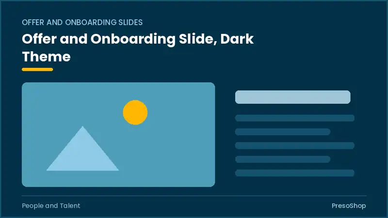Editable PowerPoint offer and onboarding slide template in a dark theme, built from recolourable native shapes for people and talent decks