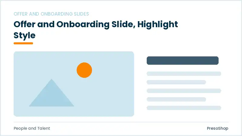 Editable PowerPoint offer and onboarding slide template with an accented takeaway, built from recolourable native shapes for people and talent decks