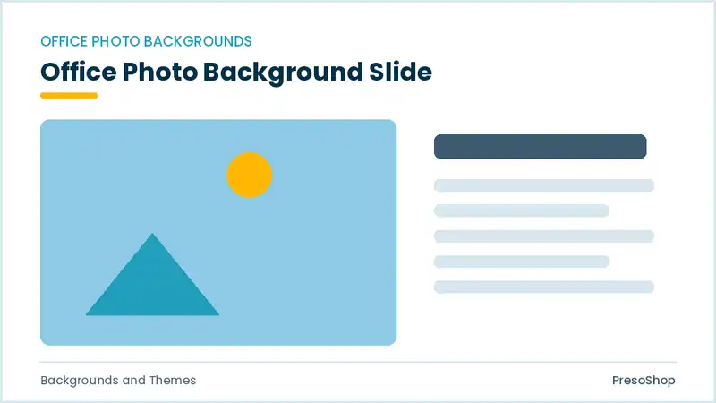 Editable PowerPoint office photo background slide template, built from recolourable native shapes for backgrounds and themes decks