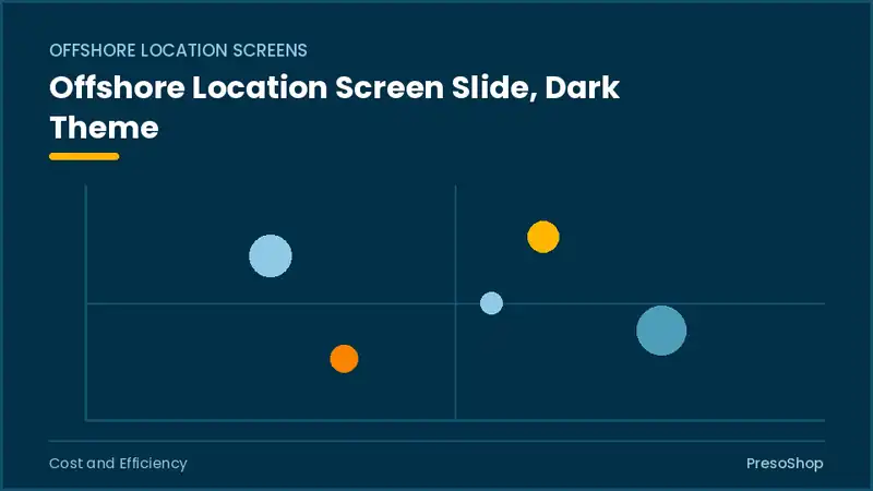 Editable PowerPoint offshore location screen slide template in a dark theme, built from recolourable native shapes for cost and efficiency decks