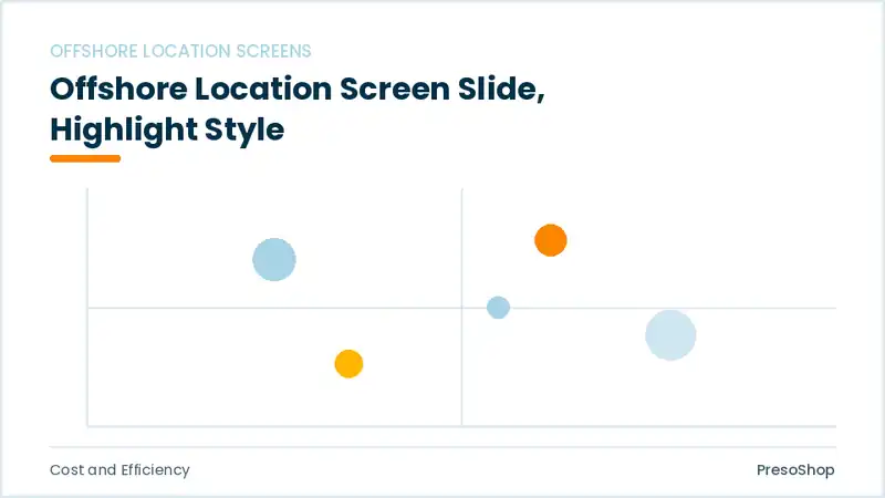 Editable PowerPoint offshore location screen slide template with an accented takeaway, built from recolourable native shapes for cost and efficiency decks