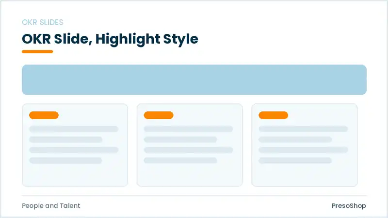 Editable PowerPoint okr slide template with an accented takeaway, built from recolourable native shapes for people and talent decks