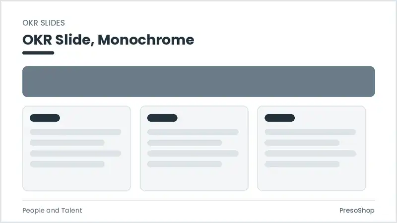 Editable PowerPoint okr slide template in a monochrome treatment, built from recolourable native shapes for people and talent decks