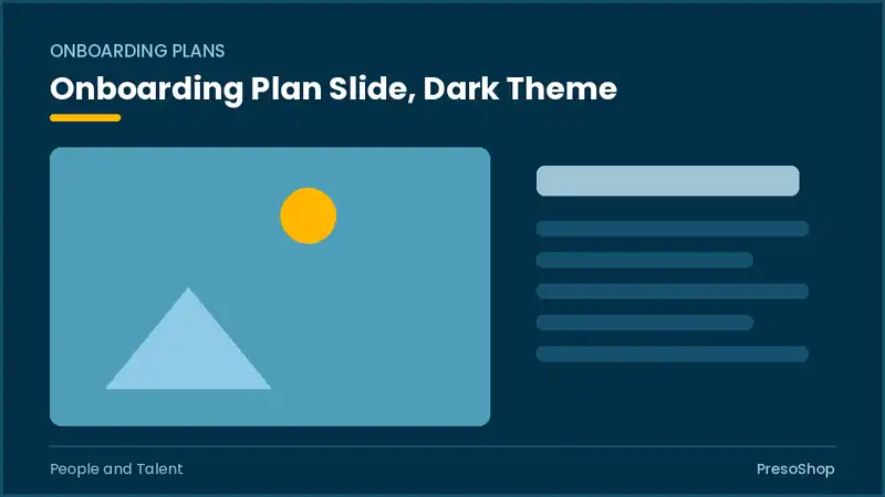 Editable PowerPoint onboarding plan slide template in a dark theme, built from recolourable native shapes for people and talent decks