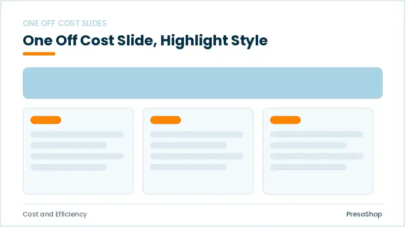 Editable PowerPoint one off cost slide template with an accented takeaway, built from recolourable native shapes for cost and efficiency decks
