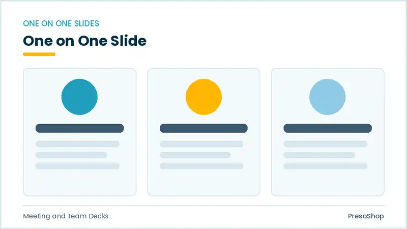 Editable PowerPoint one on one slide template, built from recolourable native shapes for meeting and team decks decks