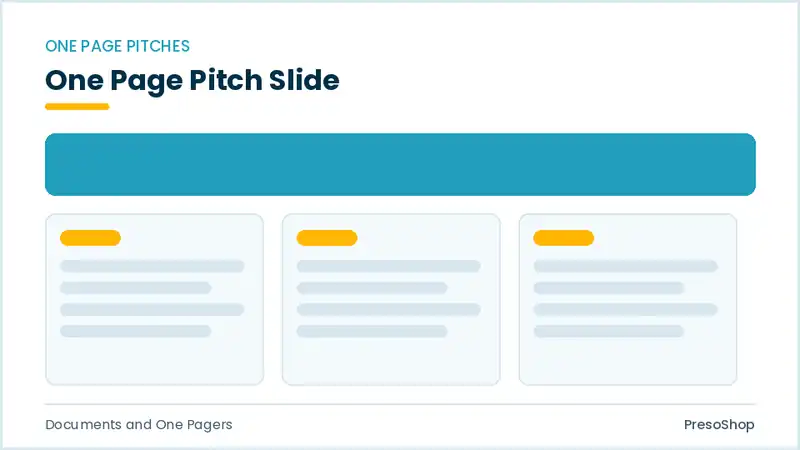 Editable PowerPoint one page pitch slide template, built from recolourable native shapes for documents and one pagers decks