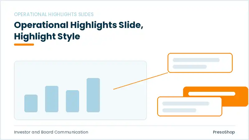Editable PowerPoint operational highlights slide template with an accented takeaway, built from recolourable native shapes for investor and board communication decks