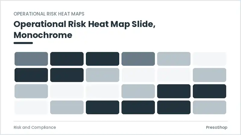 Editable PowerPoint operational risk heat map slide template in a monochrome treatment, built from recolourable native shapes for risk and compliance decks