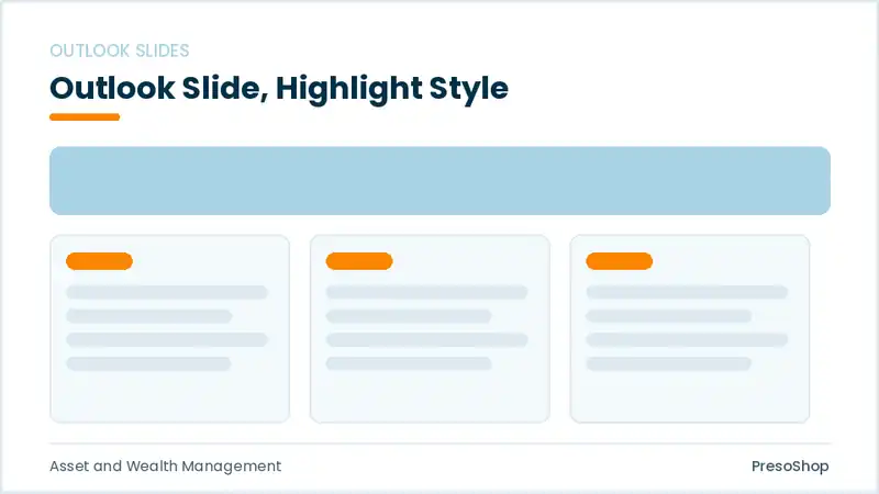Editable PowerPoint outlook slide template with an accented takeaway, built from recolourable native shapes for asset and wealth management decks