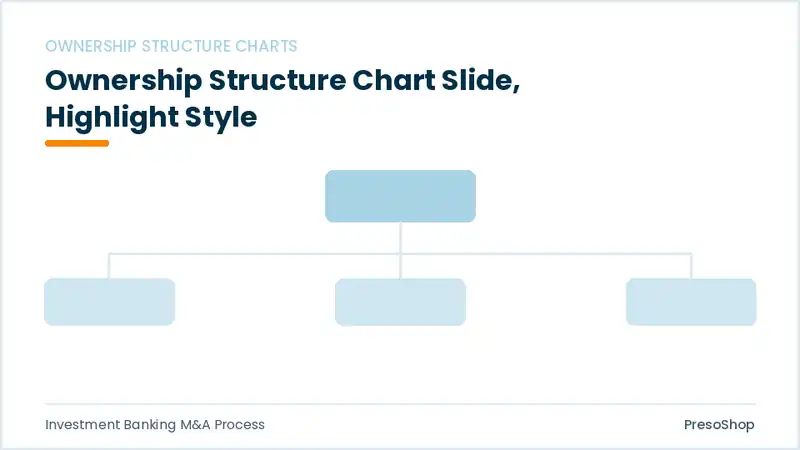 Editable PowerPoint ownership structure chart slide template with an accented takeaway, built from recolourable native shapes for investment banking m&a process decks