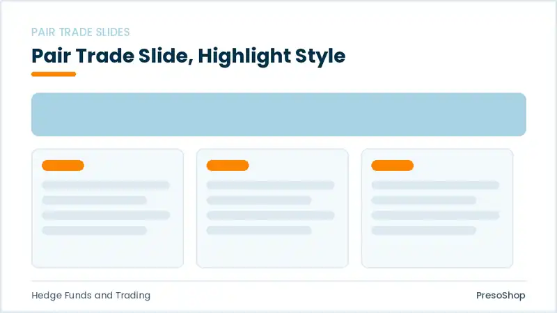 Editable PowerPoint pair trade slide template with an accented takeaway, built from recolourable native shapes for hedge funds and trading decks