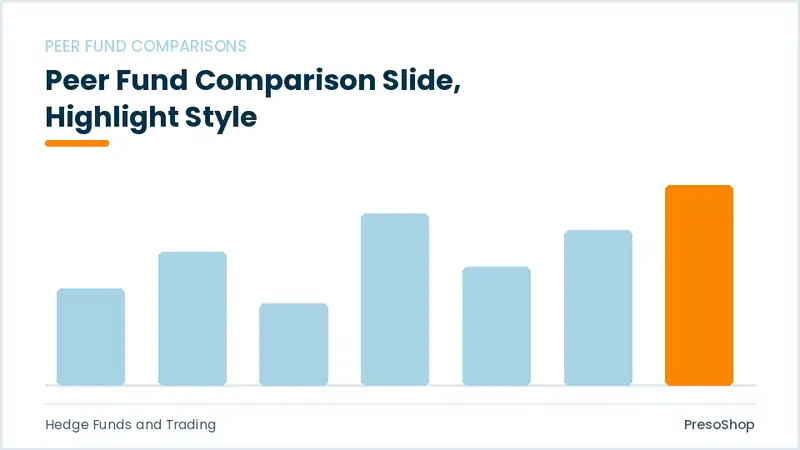 Editable PowerPoint peer fund comparison slide template with an accented takeaway, built from recolourable native shapes for hedge funds and trading decks
