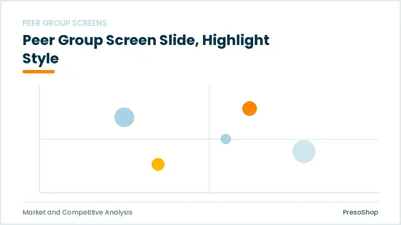 Editable PowerPoint peer group screen slide template with an accented takeaway, built from recolourable native shapes for market and competitive analysis decks