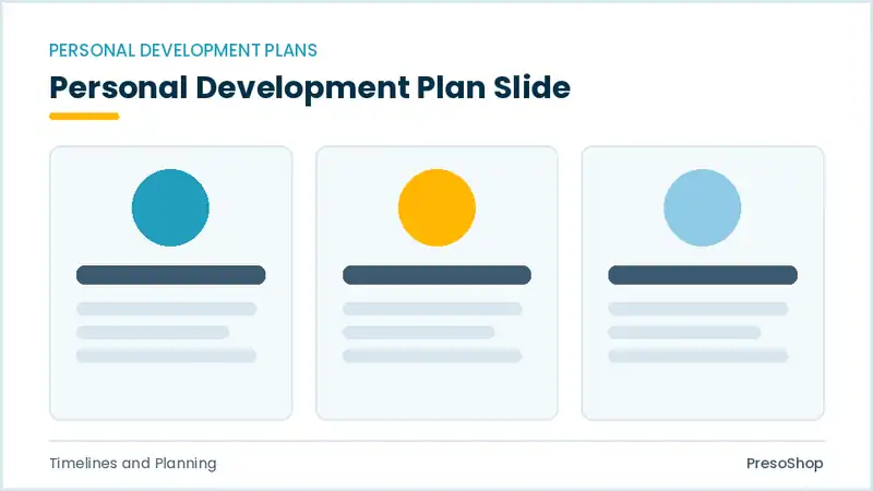 Editable PowerPoint personal development plan slide template, built from recolourable native shapes for timelines and planning decks