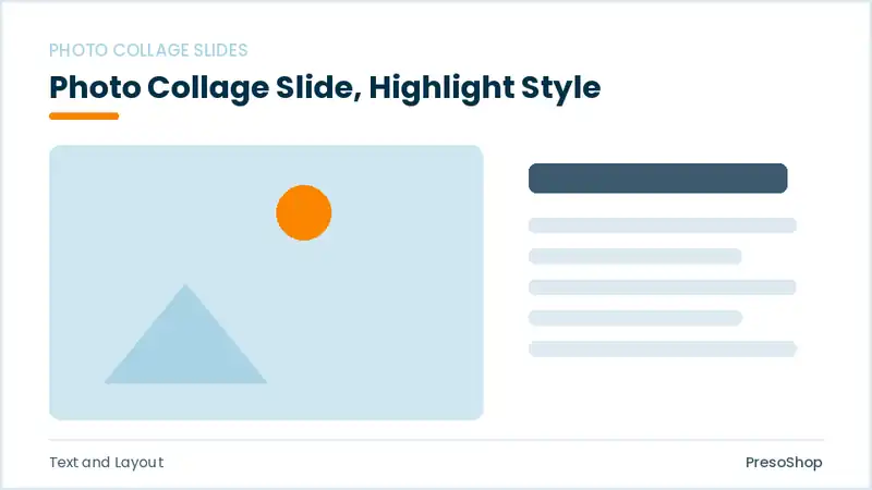 Editable PowerPoint photo collage slide template with an accented takeaway, built from recolourable native shapes for text and layout decks