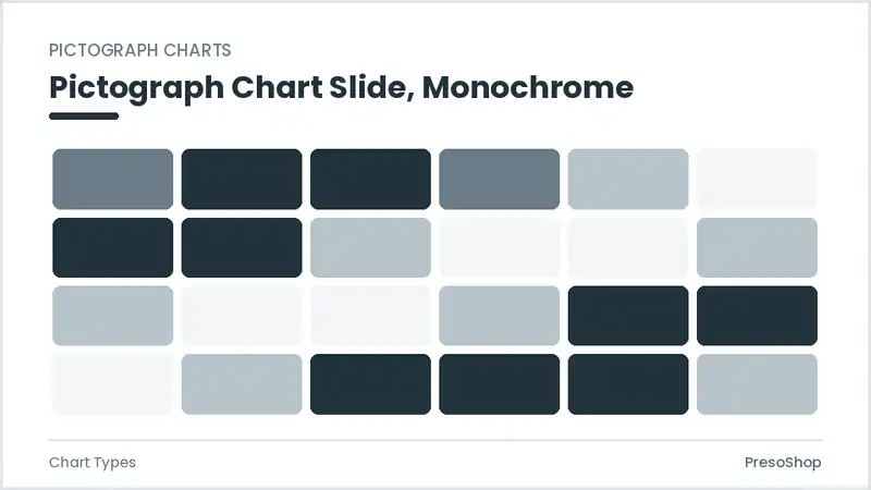 Editable PowerPoint pictograph chart slide template in a monochrome treatment, built from recolourable native shapes for chart types decks