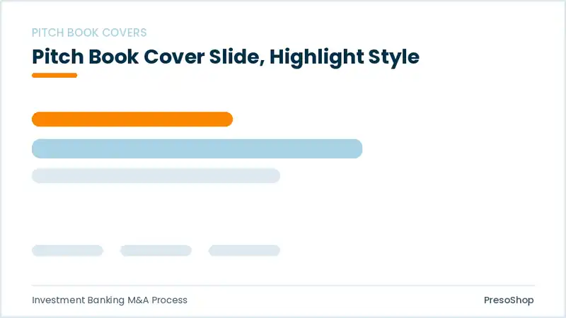 Editable PowerPoint pitch book cover slide template with an accented takeaway, built from recolourable native shapes for investment banking m&a process decks