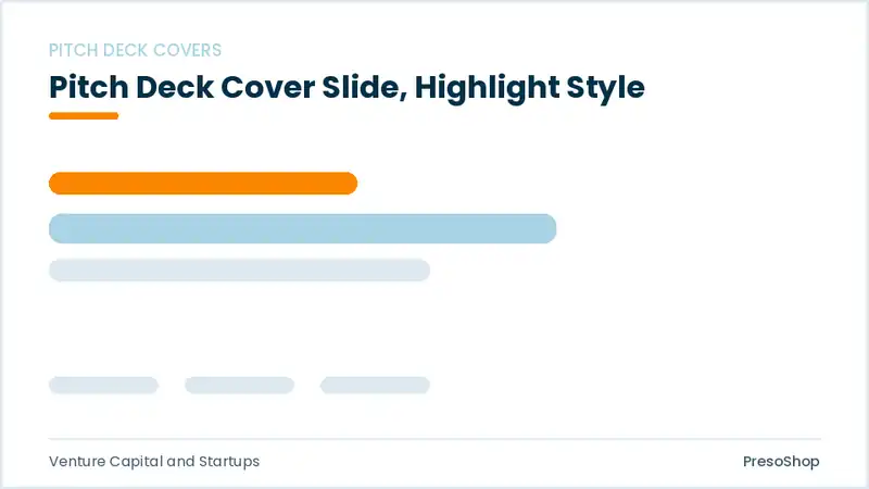 Editable PowerPoint pitch deck cover slide template with an accented takeaway, built from recolourable native shapes for venture capital and startups decks
