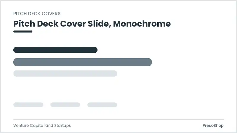 Editable PowerPoint pitch deck cover slide template in a monochrome treatment, built from recolourable native shapes for venture capital and startups decks