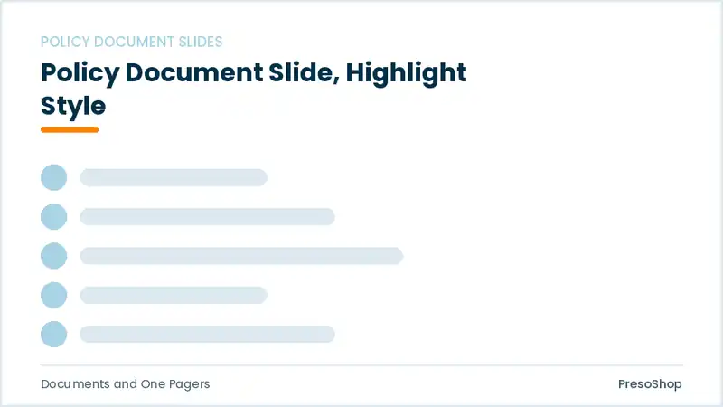Editable PowerPoint policy document slide template with an accented takeaway, built from recolourable native shapes for documents and one pagers decks