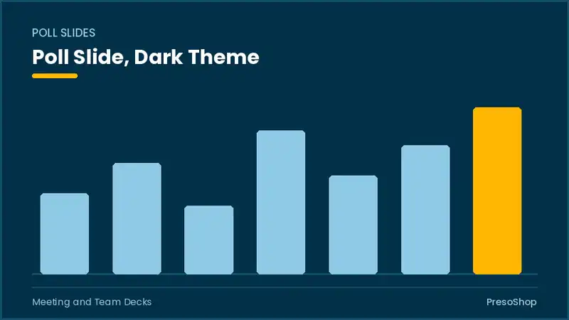 Editable PowerPoint poll slide template in a dark theme, built from recolourable native shapes for meeting and team decks decks