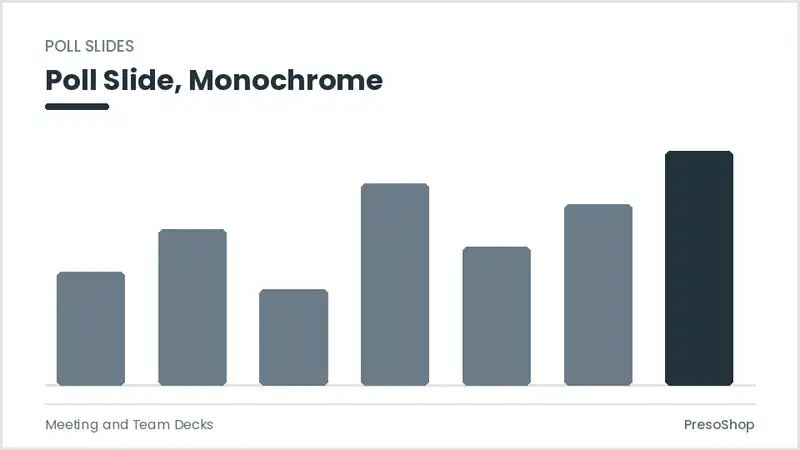 Editable PowerPoint poll slide template in a monochrome treatment, built from recolourable native shapes for meeting and team decks decks