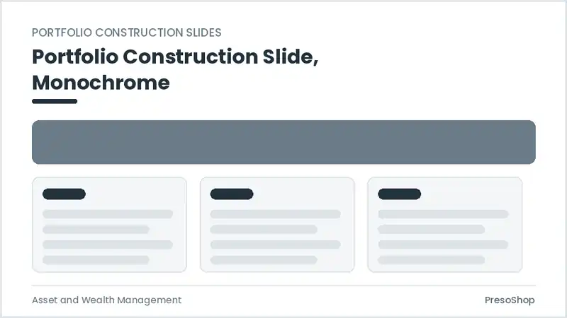 Editable PowerPoint portfolio construction slide template in a monochrome treatment, built from recolourable native shapes for asset and wealth management decks