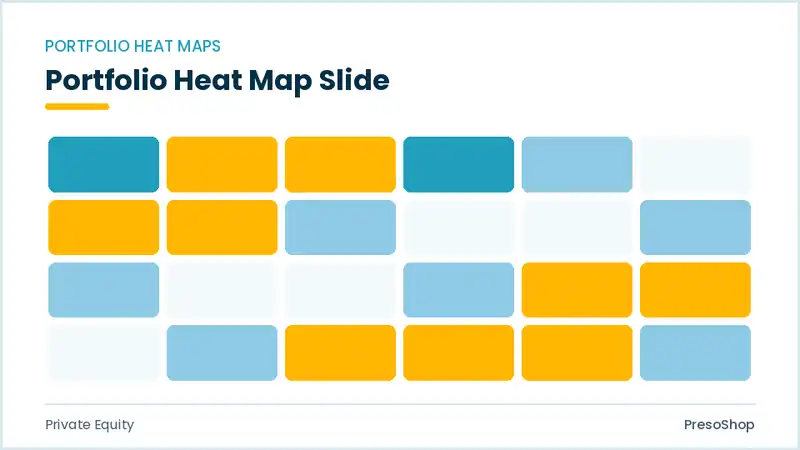 Editable PowerPoint portfolio heat map slide template, built from recolourable native shapes for private equity decks
