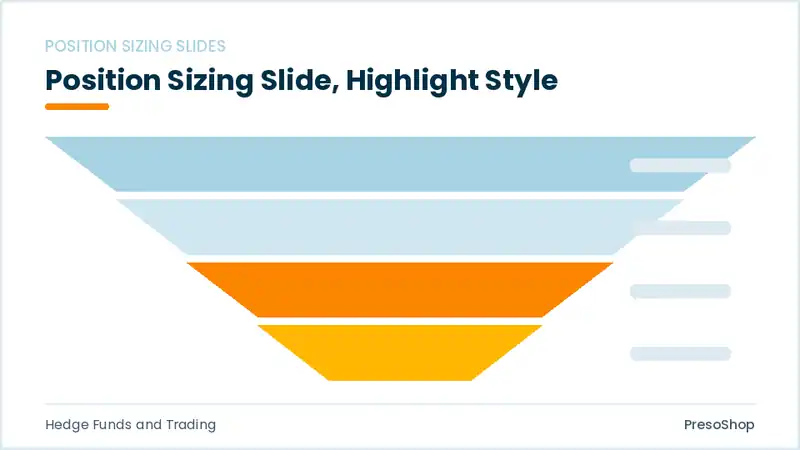 Editable PowerPoint position sizing slide template with an accented takeaway, built from recolourable native shapes for hedge funds and trading decks