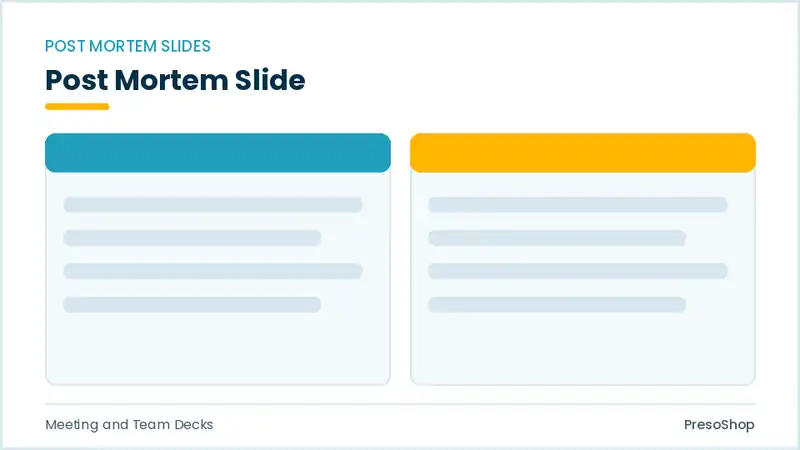 Editable PowerPoint post mortem slide template, built from recolourable native shapes for meeting and team decks decks