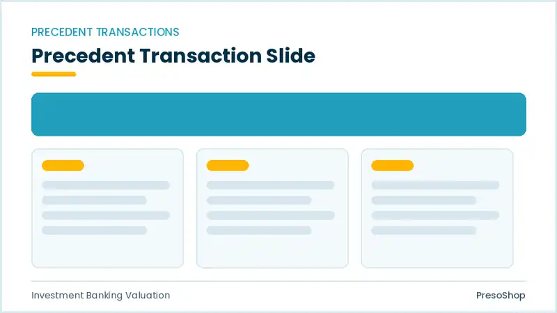 Editable PowerPoint precedent transaction slide template, built from recolourable native shapes for investment banking valuation decks
