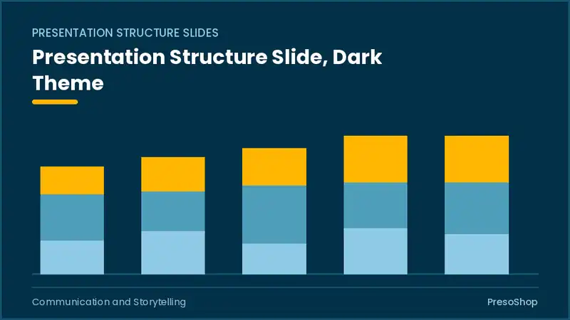 Editable PowerPoint presentation structure slide template in a dark theme, built from recolourable native shapes for communication and storytelling decks