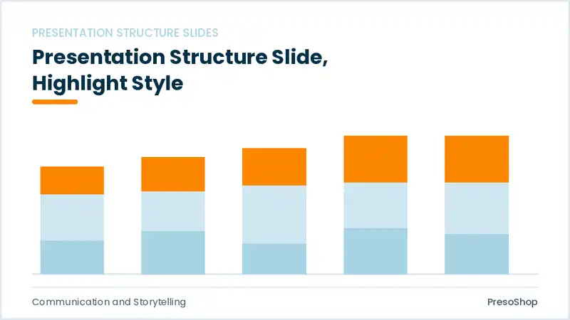 Editable PowerPoint presentation structure slide template with an accented takeaway, built from recolourable native shapes for communication and storytelling decks