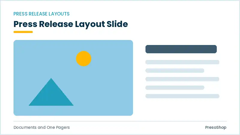 Editable PowerPoint press release layout slide template, built from recolourable native shapes for documents and one pagers decks