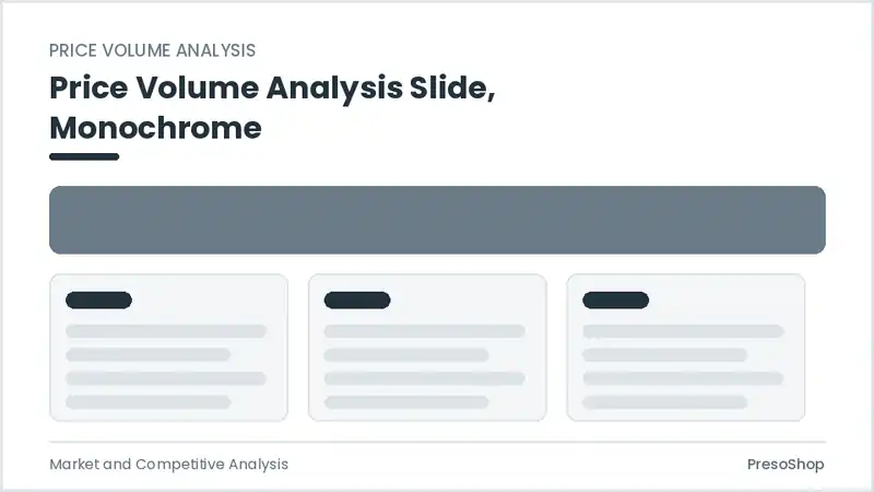 Editable PowerPoint price volume analysis slide template in a monochrome treatment, built from recolourable native shapes for market and competitive analysis decks