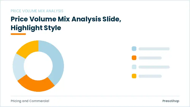 Editable PowerPoint price volume mix analysis slide template with an accented takeaway, built from recolourable native shapes for pricing and commercial decks