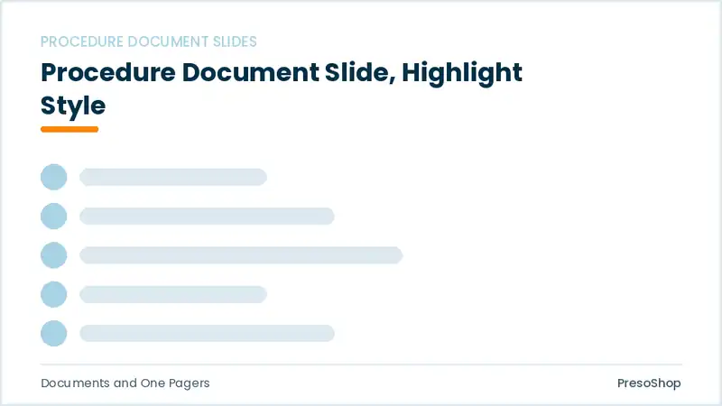 Editable PowerPoint procedure document slide template with an accented takeaway, built from recolourable native shapes for documents and one pagers decks