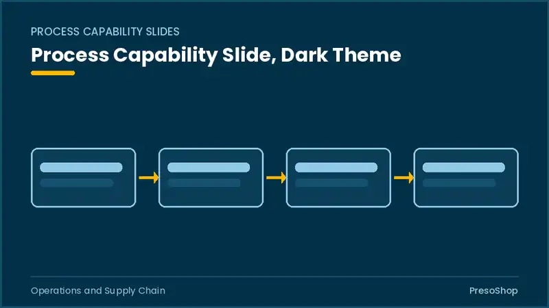 Editable PowerPoint process capability slide template in a dark theme, built from recolourable native shapes for operations and supply chain decks