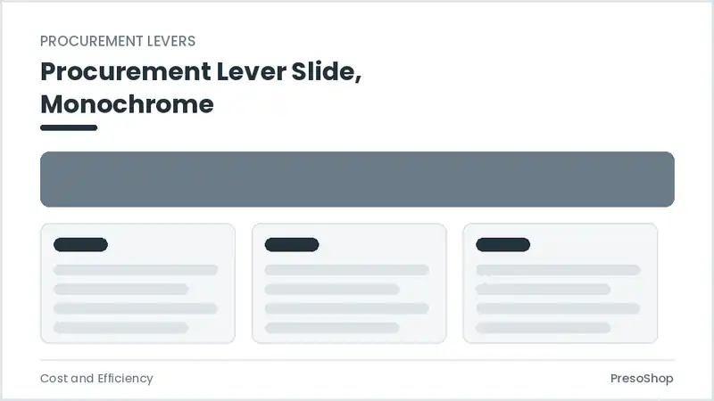 Editable PowerPoint procurement lever slide template in a monochrome treatment, built from recolourable native shapes for cost and efficiency decks